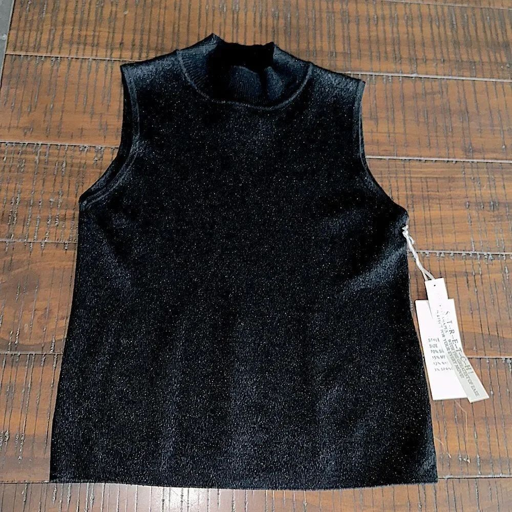 Euro-X silk blend black metallic sleeveless sweater glam maximalist L NWT